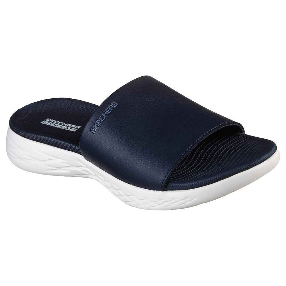 skechers slides blue